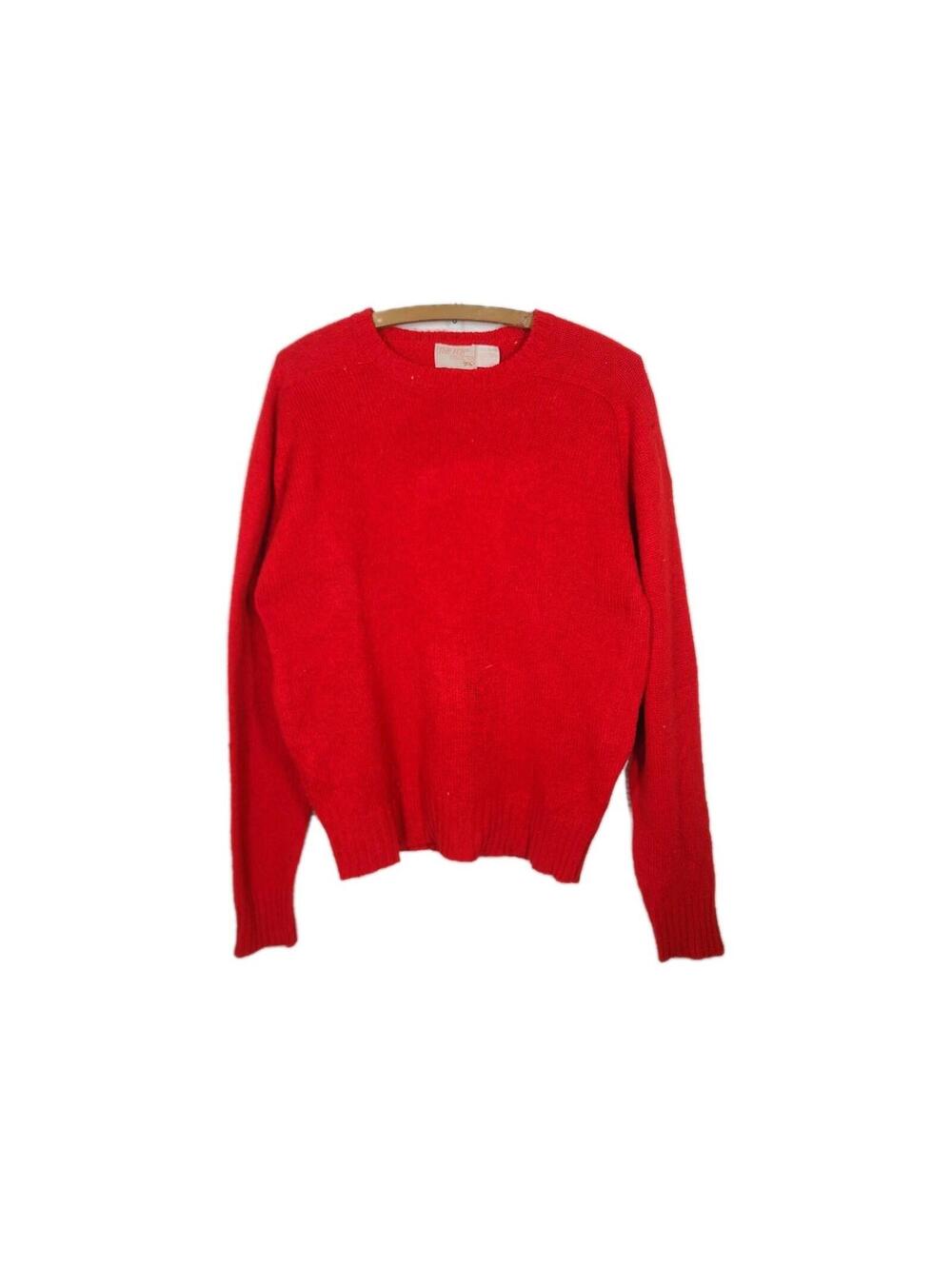 Vtg 70s Red Wool Sweater Mens Large Fox Collection Crew Knit Preppy Classic